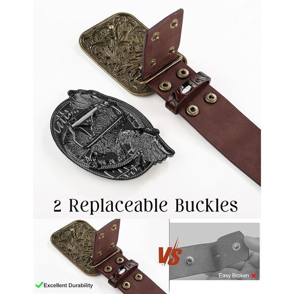 Leather Belt Women Black Belt For Jeans Western Belts Cowgirl Vintage Waist💐 - Picture 3 of 9